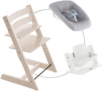 Stokke Tripp Trapp Hochstuhl inkl. Newbornset und Babyset² Buche whitewash/light grey/white