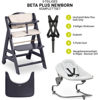 Hauck Beta+ Newborn Set (5-tlg) dark grey/light grey