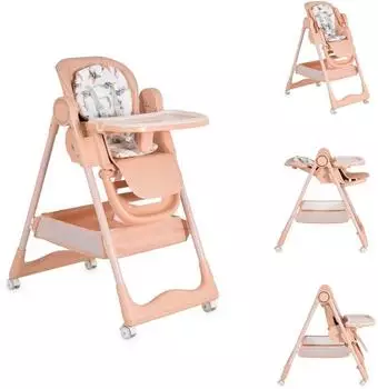 Moni Surprise faltbarer Hochstuhl mit L&auml;tzchen, Sch&uuml;ssel & R&auml;dern, rosa (112171)
