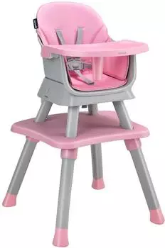 Costway 6-in-1 Kombihochstuhl mit Sicherheitsgurt, rosa (AD10027PI)