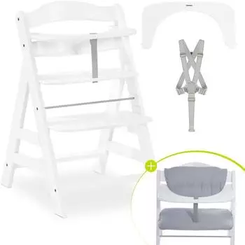 Hauck Alpha Plus Hochstuhl mit Sitzkissen Stretch Grey, Weiß