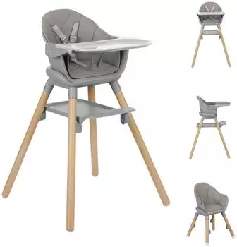 KIKKABOO Woody 3-in-1 Kinderhochstuhl, Holzbeine, grau (31004010173)