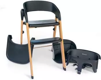 babyGO Levels Hochstuhl mit Essbrett, schwarz/Holzoptik