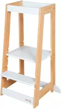 Roba Lernturm Tritthocker für Kinder, höhenverstellbar, Bambus, weiß (440113WEB)