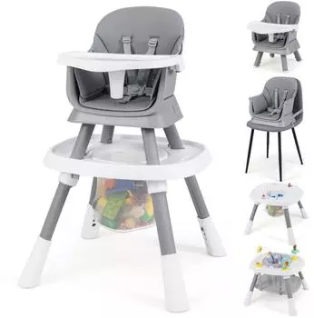 Costway Hochstuhl Baby 16-in-1 mit Spielzeugtisch, 5-Punkt-Gurt, grau