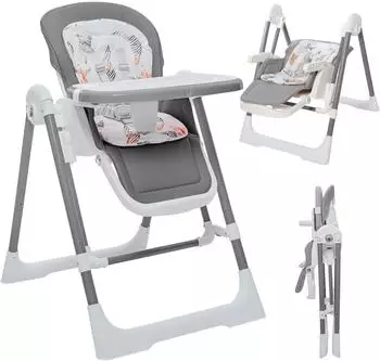 Baby Vivo Hochstuhl 3in1 höhenverstellbar mit Babywippe, grau (Lulu)