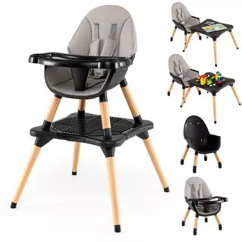 Costway Hochstuhl 6-in-1 mit Bausteintisch & Doppeltablett, schwarz