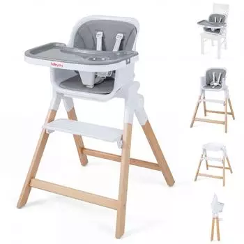Costway Hochstuhl 4-in-1 klappbar mit Tablett, Fußstütze, grau