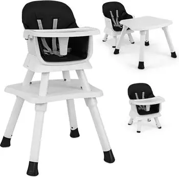 Costway Hochstuhl 6-in-1 mit Sicherheitsgurt & abnehmbarem Tablett, schwarz