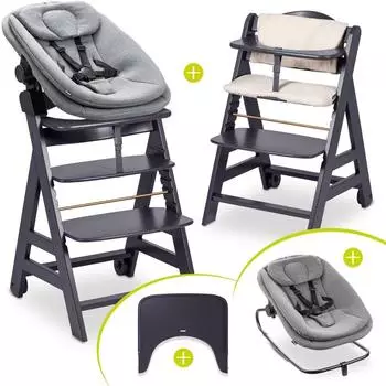 Hauck Beta Plus Hochstuhl Newborn Set 5-tlg., ab Geburt (Dark Grey Melange)