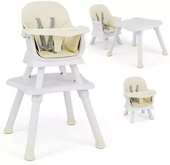Costway Kombihochstuhl 6-in-1 mit Sicherheitsgurt, beige/weiß