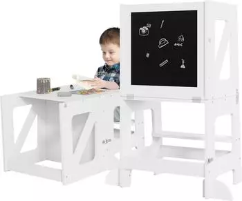 Woltu Lernturm 3-in-1 mit Kindertafel, faltbar, wei&szlig; (W0ETT0222)