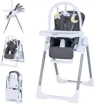 Costway Kinderhochstuhl klappbar, mit Liegefunktion, Spielbügel & Rollen, dunkelgrau