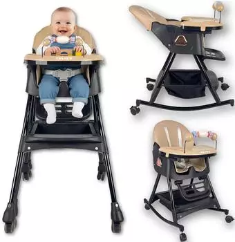 Twinky SWING 3-in-1 Hochstuhl mit Wippfunktion, klappbar, schwarz/beige (SWING)