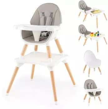 Costway Kinderhochstuhl 6-in-1 mit Bausteintisch & Doppeltablett, grau (800001927186)