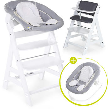 Hauck Alpha+ weiß Newborn Set - Neugeboreneneinsatz - Wippe + Sitzpolster grau