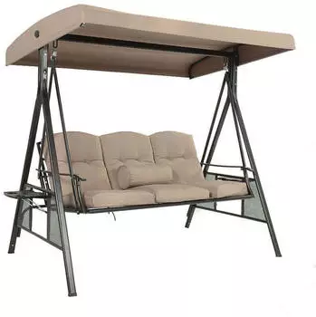 Home Deluxe DESCANSO Hollywoodschaukel 3-Sitzer 115 x 198 cm mit Abdeckung Beige