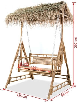 vidaXL Hollywoodschaukel 2-Sitzer mit Palmbl&auml;ttern Bambus 202 cm