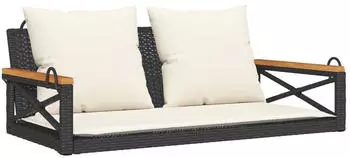 furnicato Gartenbank H&auml;ngebank mit Kissen Schwarz 109x62x40 cm Poly Rattan