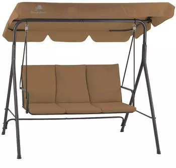 HinHocker Hollywoodschaukel 3-Sitzer mit Sonnendach, Braun, bis 250kg belastbar