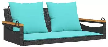 vidaXL Schaukelbank mit Kissen Schwarz 109x62x40cm Poly Rattan (368151)