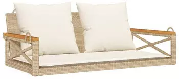 furnicato Gartenbank H&auml;ngebank mit Kissen Beige 109x62x40 cm Poly Rattan