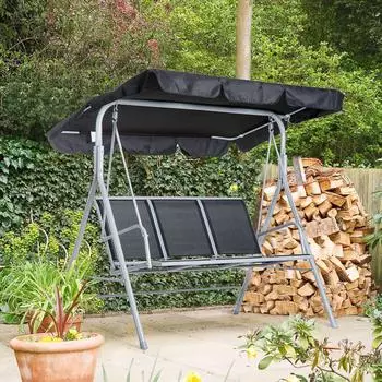 Outsunny Hollywoodschaukel inkl. Sonnendach 3-Sitzer verstellbar Sonnendach Gartenschaukel 1 tlg. Hollywoodschaukel für Garten Balkon Schwarz Schwarz