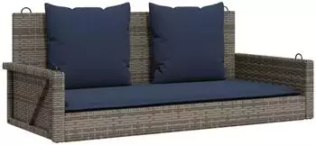 vidaXL Schaukelbank mit Kissen 119x56x48 cm Poly Rattan Grau