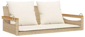 furnicato H&auml;ngebank mit Kissen 109x62x40 cm Poly Rattan Beige