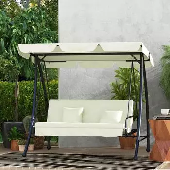 Outsunny 2 in 1 Hollywoodschaukel mit Liegefunktion 200 x 125 x 170 cm Cremewei&szlig;