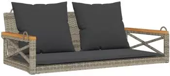 vidaXL Gartenbank H&auml;ngebank mit Kissen Grau 109x62x40 cm Poly Rattan (1-St)