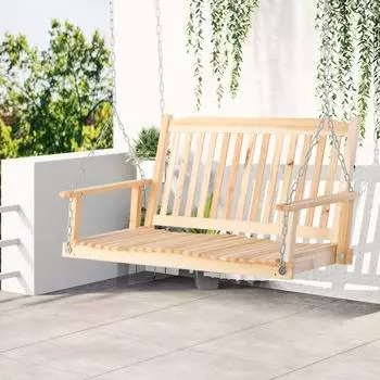 Outsunny Gartenbank H&auml;ngebank f&uuml;r 2 Personen (Schaukelbank 1-St. Gartenschaukel) f&uuml;r Garten Balkon Naturholz Naturholz | Natur