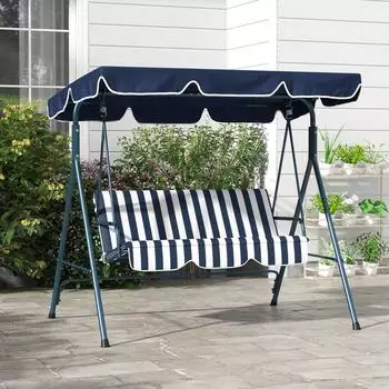 Outsunny Hollywoodschaukel 3-Sitzer mit verstellbarem Dach Schwingbank 1 tlg. Gartenschaukel bis 240 kg belastbar f&uuml;r Garten Balkon Mesh Blau