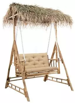 vidaXL Hollywoodschaukel mit Palmbl&auml;ttern und Kissen 202cm, Bambus (3063936)