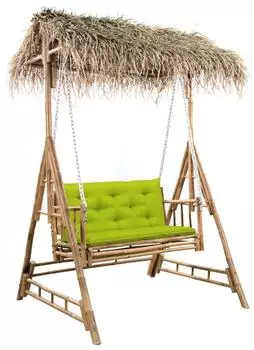 vidaXL Hollywoodschaukel mit Palmbl&auml;ttern und Kissen, Bambus, 202cm