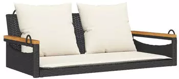 furnicato H&auml;ngebank mit Kissen 109x62x40 cm Poly Rattan Schwarz