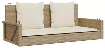 furnicato H&auml;ngebank mit Kissen 119x56x48 cm Poly Rattan Beige