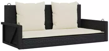 furnicato H&auml;ngebank mit Kissen 119x56x48 cm Poly Rattan Schwarz