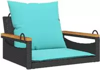 vidaXL H&auml;ngesessel mit Kissen Schwarz 63x62x40 cm Poly Rattan