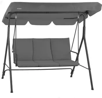 HinHocker Hollywoodschaukel 3-Sitzer mit Sonnendach, grau, bis 250kg (SWING01)