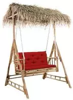 vidaXL Hollywoodschaukel mit Palmbl&auml;ttern und Kissen 202 cm Bambus