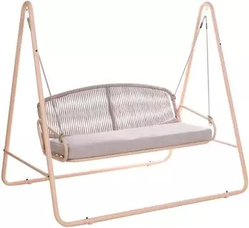 Beliani Norcia Hollywoodschaukel 2-Sitzer, Stahl, beige geflochten