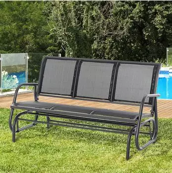 OKWISH Gartenschaukelbank 3-Sitzer, Metall, schwarz, 147x75x85cm
