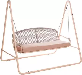 Beliani Norcia Hollywoodschaukel 2-Sitzer, Stahl, geflochtenes Seil, beige/braun (809136)