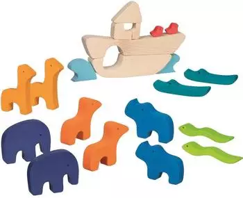 Goki Arche Noah Steckspiel aus Holz, 21-teilig (51454)