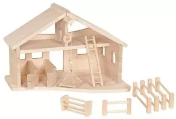 Holztiger Stall mit Seilwinde, Holzspielzeug (80613)