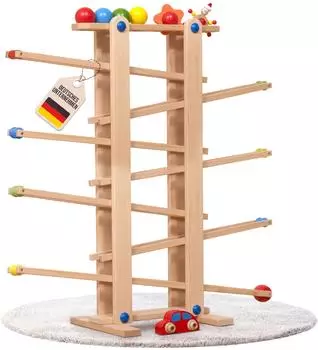 Coemo Kugelbahn XL aus Holz, natur, 7 mobile Teile, ab 1 Jahr
