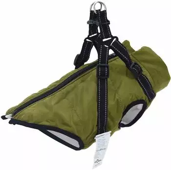 vidaXL Hundemantel mit Geschirr Olivegrün S Fleece und Polyester