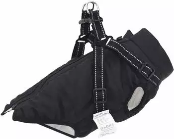 vidaXL Hundemantel mit Geschirr Schwarz L Fleece und Polyester