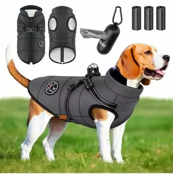 Lovpet Hundejacke mit Geschirr, gefüttert, wasserdicht, anthrazit, 5XL
